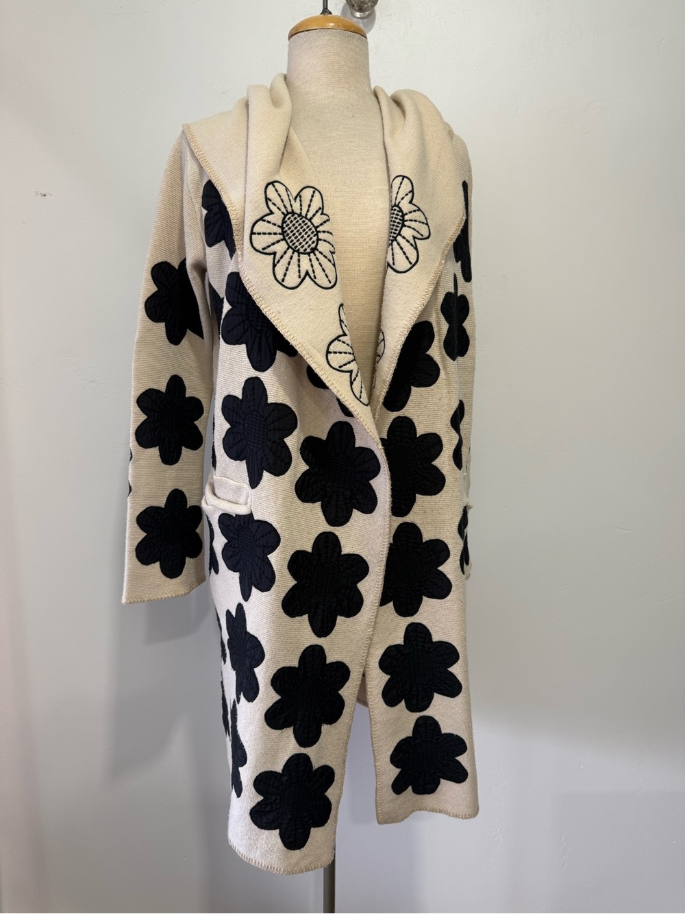Johnny Was Blossom Flower Appliqué Hooded Sweater Cardigan Reversible